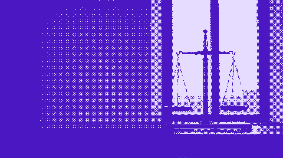 Illustration: a level balance scale by a window